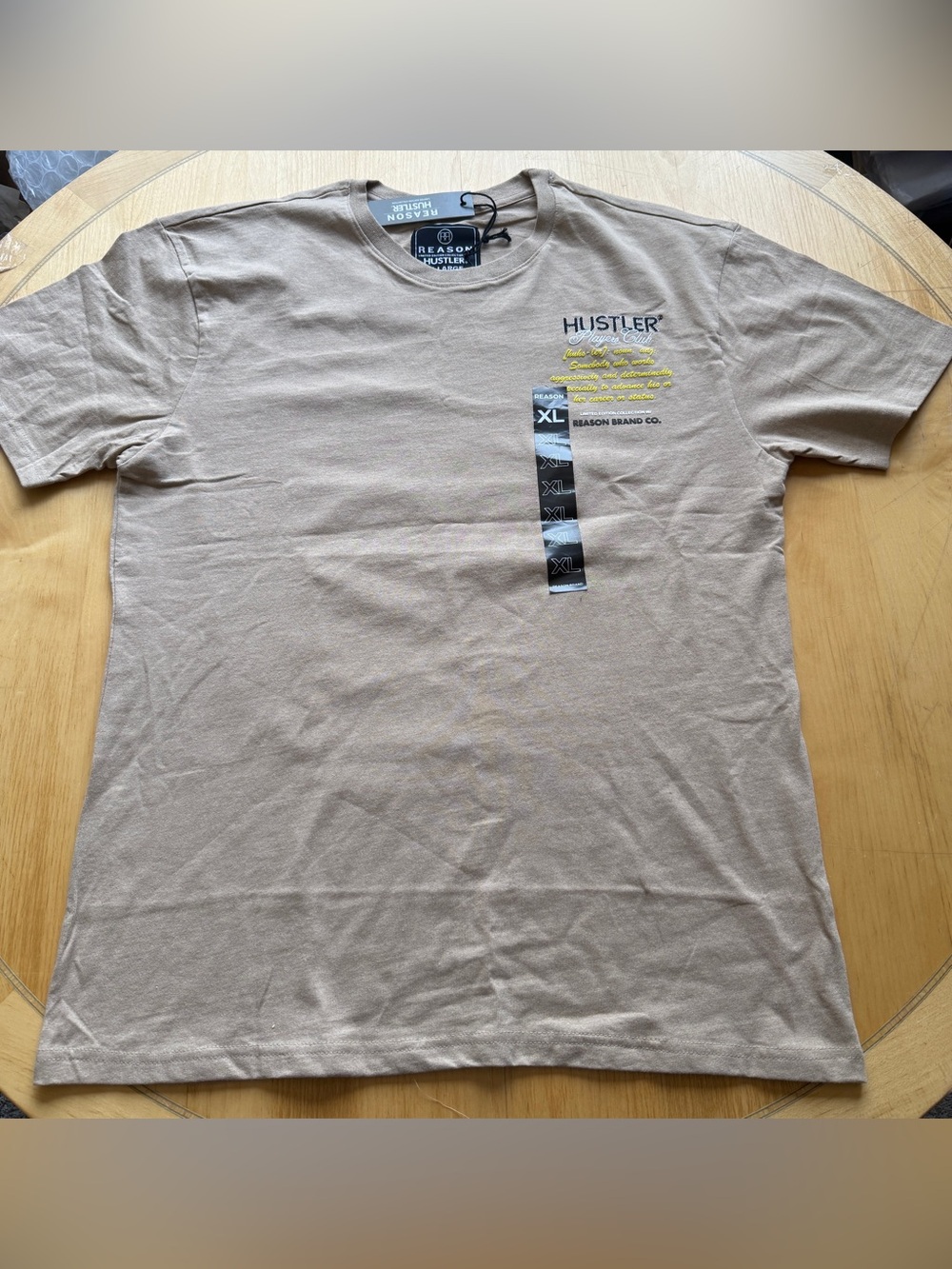 Reason Hustler Players Club Graphic Tee XL NWT Tan Streetwear Money Bag Shirt